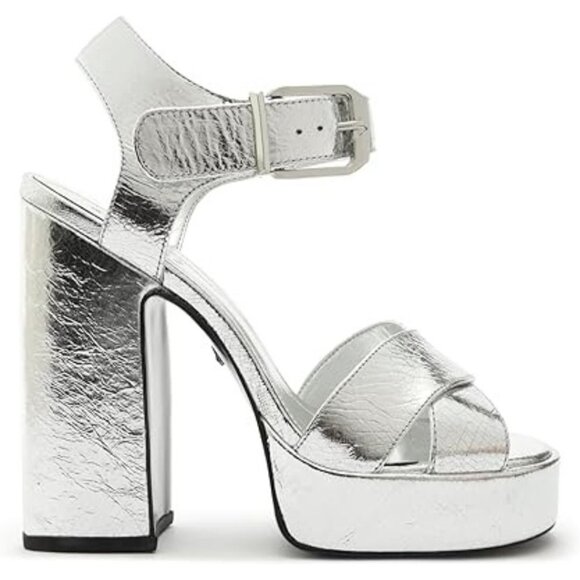 SCHUTZ | Shoes | Schutz Penelope Silver High Heel Platform  168$ Schutz Penelope Metallic Ankle Strap Platform Sandals Size 6 US Silver